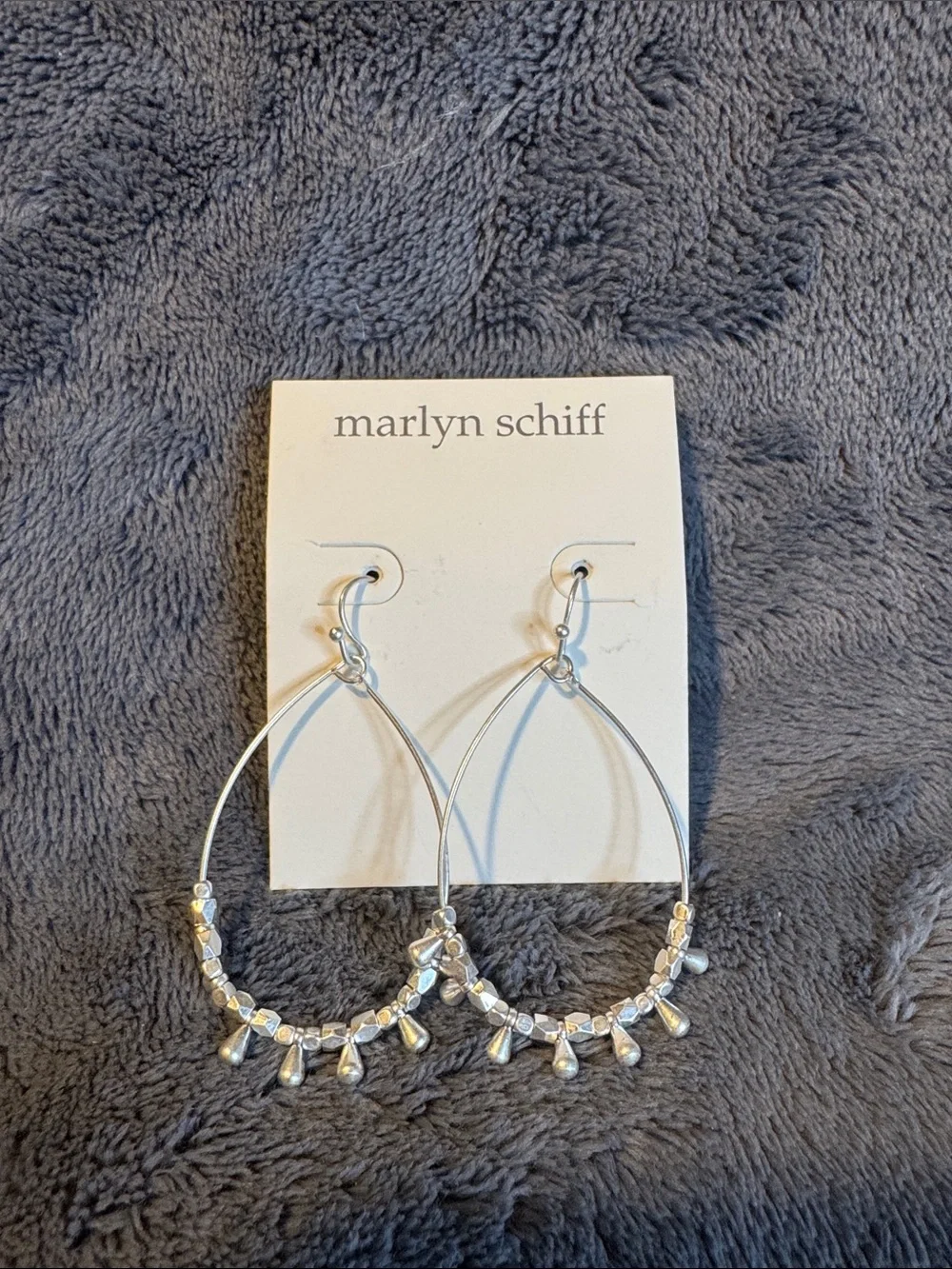 Marlyn Schiff Silver Beaded Teardrop Hoop Earrings